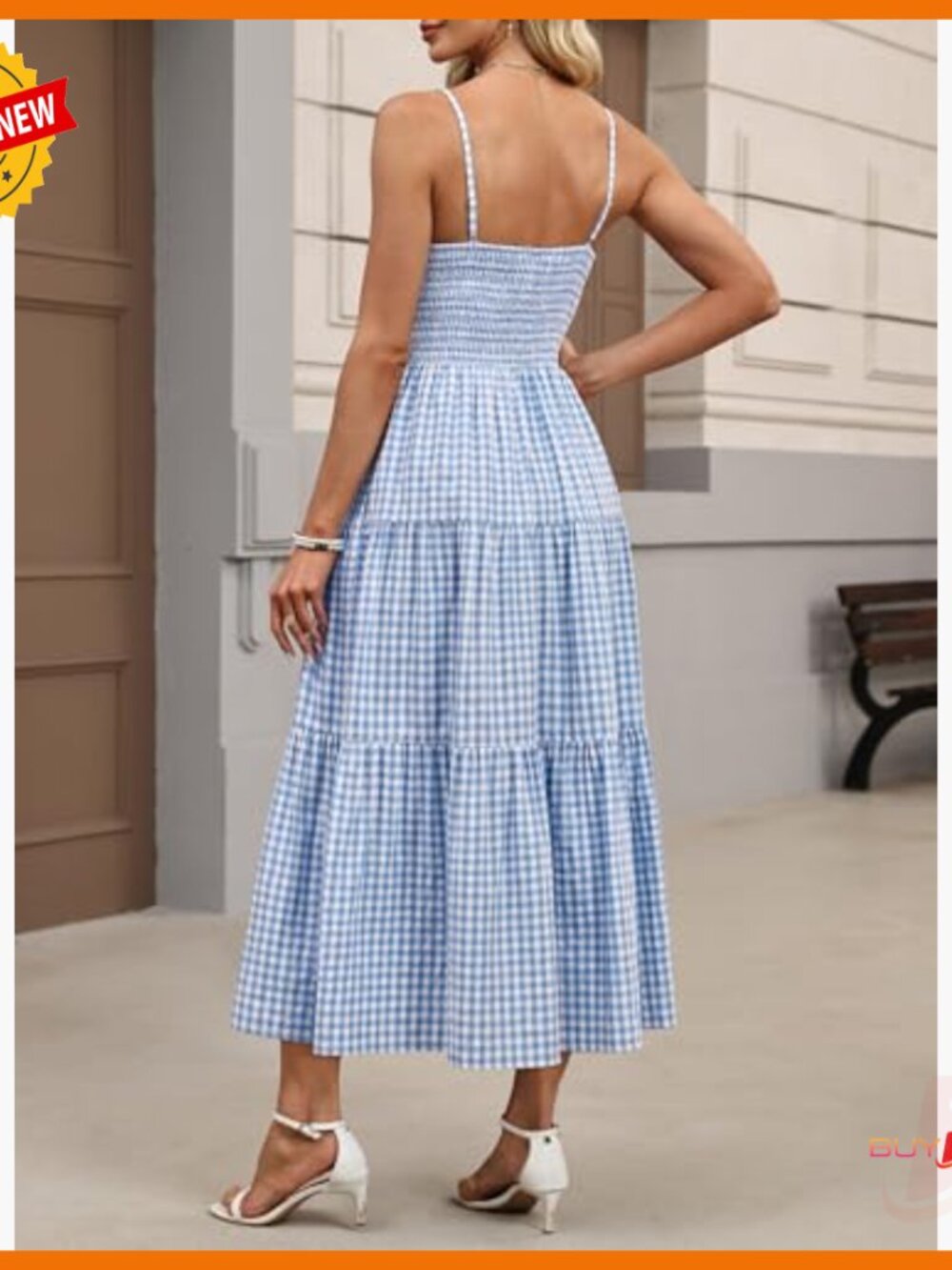 Sleeveless Striped Plaid Midi Maxi Dress, 100% Rayon, Adjustable Straps, Pockets - Picture 5 of 7